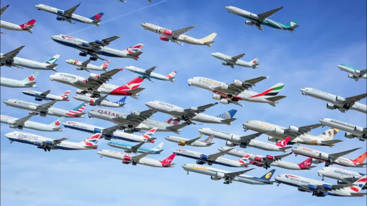 Europe busiest airport ,watch the planes line up in the sky to land , london heathrow