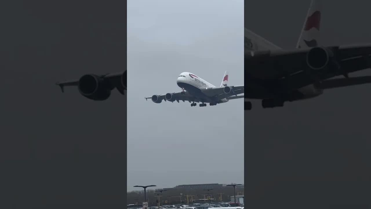 Wet and Windy day in London ,British Airways A380 #aviation #heathrow #airbus