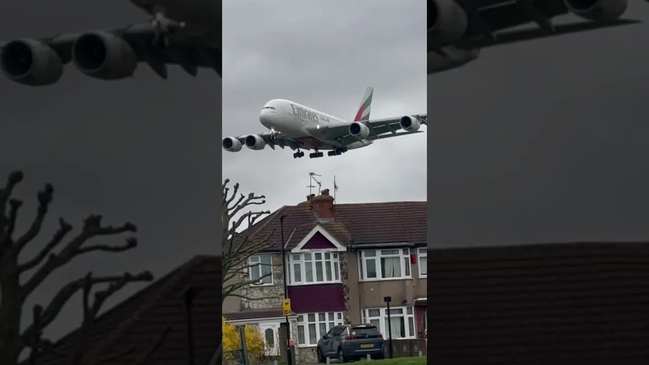 Up Close Emirates Airbus A380 landing in to Heathrow #avaition #heathrow #planespotting