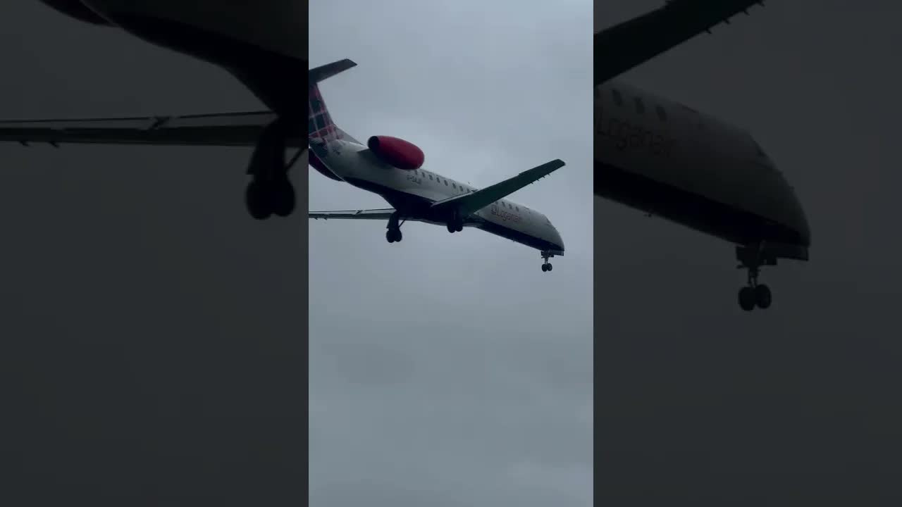 THE SMALLEST PASSENGER PLANE TO LAND IN HEATROW logan air #avaition #heathrow #landing Embraer 145