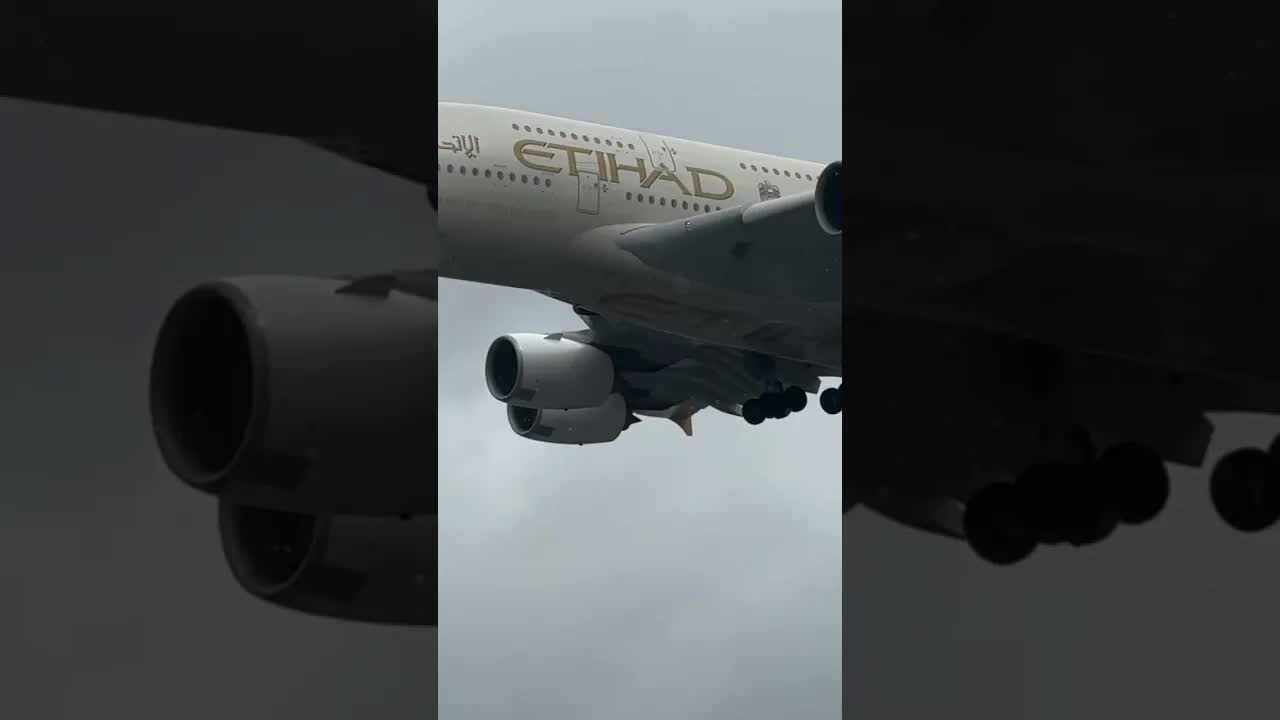 Eithad Airbus A380 Wet and miserable day at London Heathrow #aviation #planespotting #heathrow