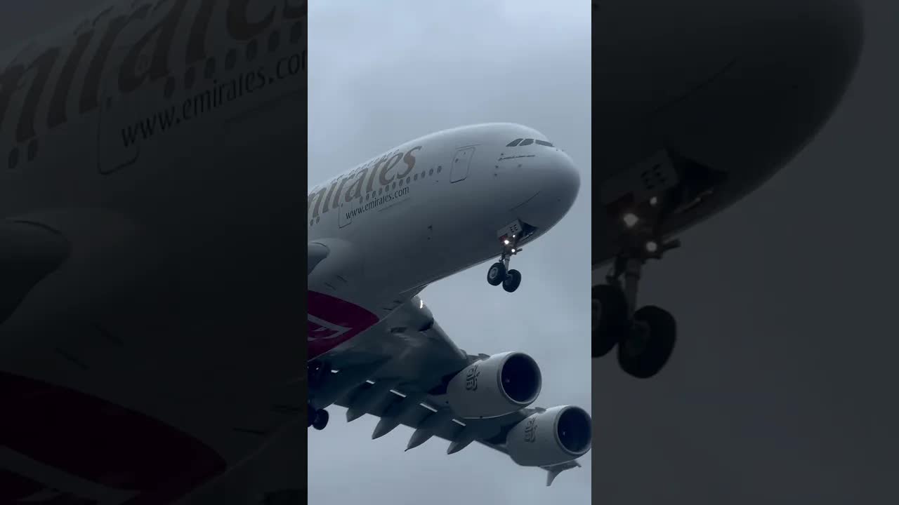 UP CLOSE EMIRATES A380 IN THE STORM ⛈️ #avaition #airbusa380 #heathrow