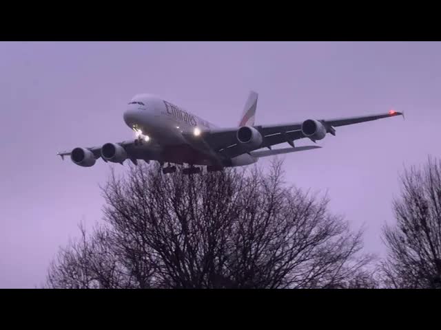 Emirates A380 Skims the Trees at Heathrow 27L 😳”